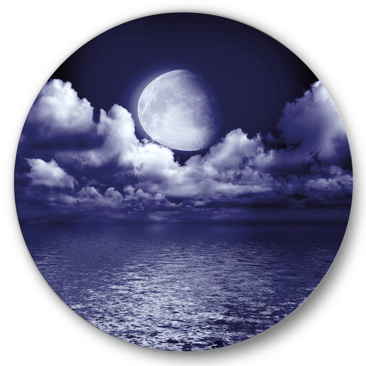 Designart - Full Moon In Cloudy Night Sky V - Nautical & Coastal Metal Circle Wall Art